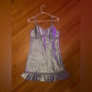 Powder blue mesh and ruffle slip dress